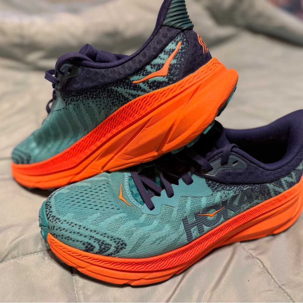 Hoka Challenger ATR 7 in Teal and Bright Orange